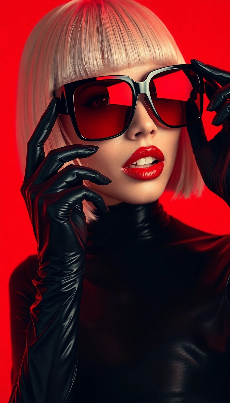 HD iPhone Y2K Woman Fashion Model in Black and Red Exquisite Wallpaper